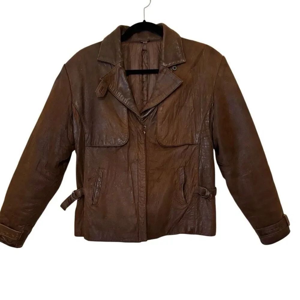 Vtg Banana Republic Mill Valley Brown Distressed Leather Amelia Earhart Jkt SzS